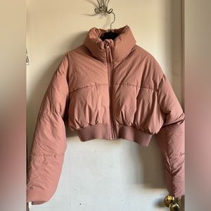 Zara Coral Pink Cropped Puffer Jacket
